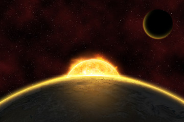 Fototapete - Egzoplanet against bright star, elements of this image furnished by NASA