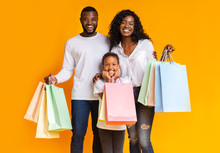 Portrait Of Happy African American Family Holding Shopping Bags
