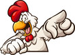 Happy cartoon chicken pointing at camera clip art. Vector illustration with simple gradients. All in a single layer. 