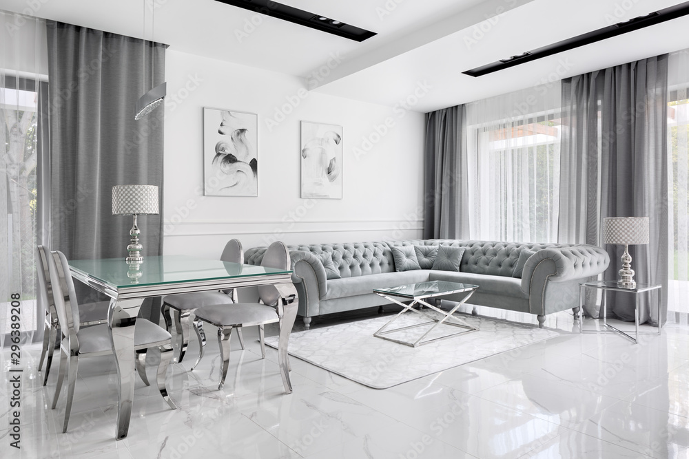 Obraz na płótnie Charming gray living room w salonie