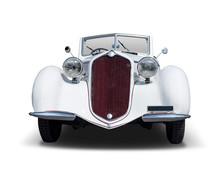 White Antique Car Front View Isolated On White