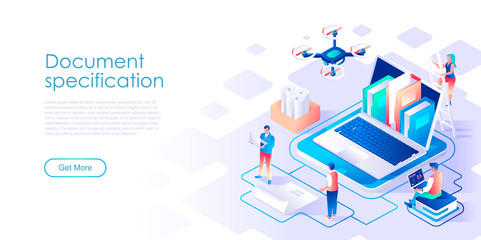 Poster - Document specification isometric landing page vector template