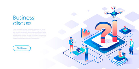 Poster - Business discuss isometric landing page vector template
