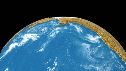 Wall Mural - Gold rotating Earth planet isolated on black background. Spinning 3d earth globe seamless looping animation.