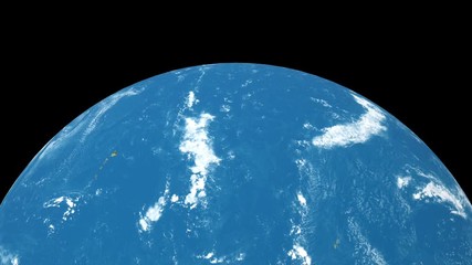 Wall Mural - Realistic rotating Earth planet isolated on black background. Spinning 3d earth globe seamless looping animation.