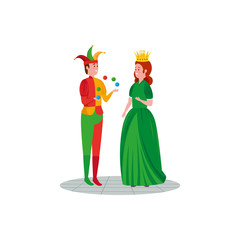 Sticker - joker with princess character fairytale vector illustration design