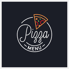 Pizza Menu Logo. Round Linear Logo Of Pizza Slice