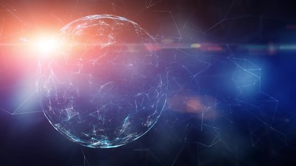 Wall Mural - shining digital sphere rotation on abstract cyberspace network. copy space animation background.