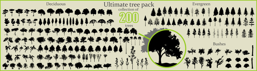 Even More Ultimate Tree collection, 200 detailed, different tree vectors	
