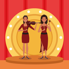 Wall Mural - Woman violinist and dancer, Jazz music band design