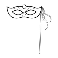 Poster - Mardi gras mask on stick icon, flat design