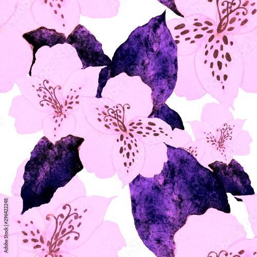 Watercolor seamless pattern with hand drawn meadow flowers. Vintage floral pa...