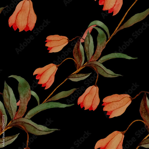 Watercolor seamless pattern with hand drawn meadow flowers. Vintage floral pa...