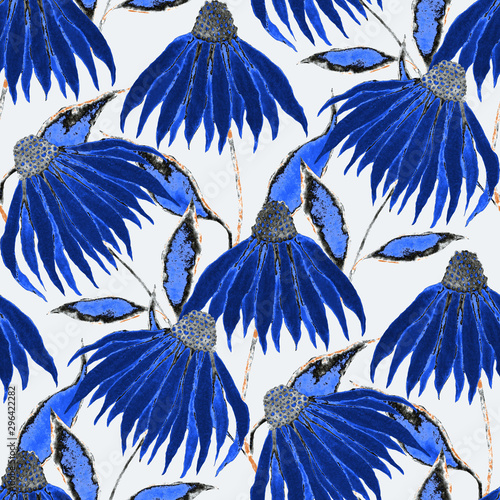 Watercolor seamless pattern with hand drawn meadow flowers. Vintage floral pa...