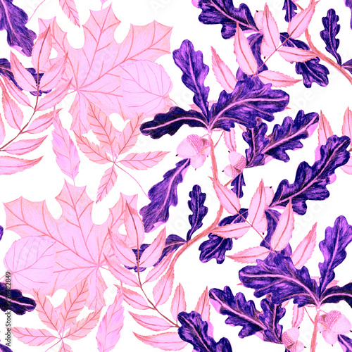 Creative seamless pattern with autumn leaves. Fashion print