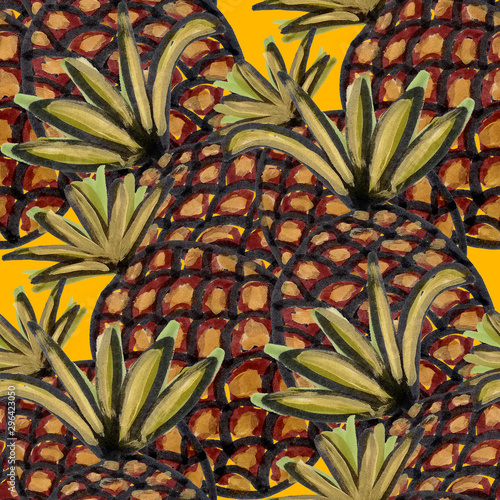 Creative seamless pattern with hand drawn abstract pineapples. Fruity fashion...