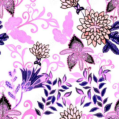 Creative seamless pattern with hand drawn fantasy flowers. Trendy fashion print.