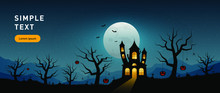 Vector Illustration Of Happy Halloween Haunted House, In Flat Style.
