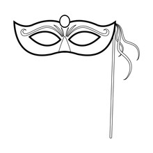 Mardi Gras Mask On Stick Icon, Flat Design