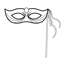 Mardi Gras Mask On Stick Icon, Flat Design