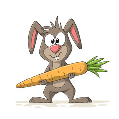  Cartoon rabbit with carrot. Hand drawn vector illustration with separate layers.