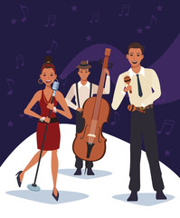 Poster - musician with instruments and woman singer, Jazz music band design