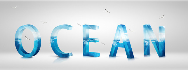 Wall Mural - OCEAN TYPOGRAPHY ARRANGED FONT 3d illustration 