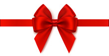 Decorative Red Bow With Horizontal Ribbon. Vector Bow For Page Decor Isolated On White