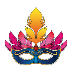 Poster - Carnival mask with pink feathers over white background