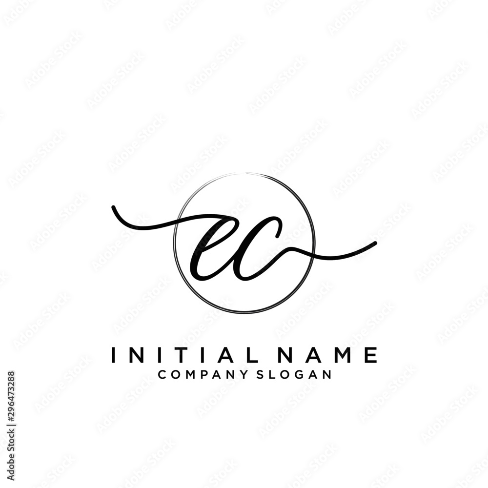 EC Initial handwriting logo with circle template vector. - obrazy, fototapety, plakaty 