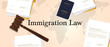 © bakhtiarzein - Immigration law concept of regulation . Letter paper with gavel or hammer and passport