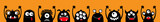 Fototapeta Fototapety na ścianę do pokoju dziecięcego - Happy Halloween. Monster black silhouette head face icon set line. Eyes, tongue, tooth fang, hands up. Cute cartoon kawaii scary funny baby character. Orange background. Flat design.