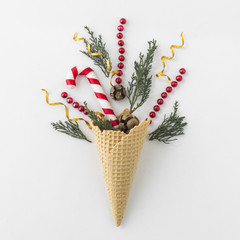 Wall Mural - Waffle cone with branches and candy cane