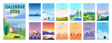 2020 Calendar Minimalistic Landscape Natural Backgrounds Of Four Seasons