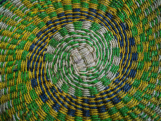  Colorful wickerwork mat texture made from dry sedge background.Closeup surface texture of hand made craft work.