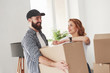 © standret - Positive emotions. Happy couple together in their new house. Conception of moving