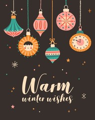 warm winter wishes greeting cards vector template. xmas postcard, new year poster design with holida