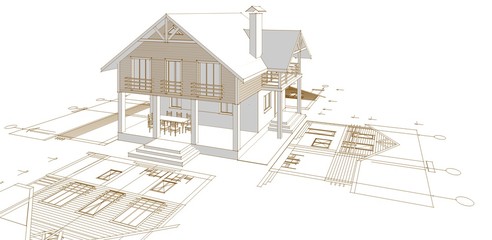 house architectural project sketch 3d illustration