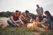 © standret - Young and cheerful friends. Group of people have picnic on the beach