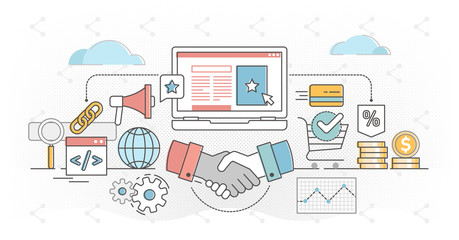 Wall Mural - affiliate marketing outline concept vector illustration
