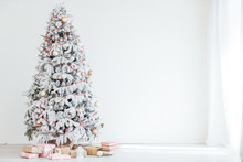 Christmas Tree White Interior Room New Year Gifts Holidays