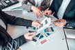 © HBS - Cropped image of group people holding in hands design color examples, choosing style for their new house. Color design concept