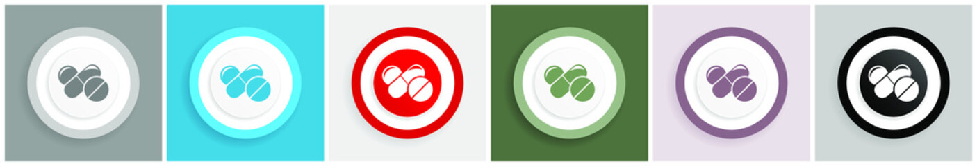 Aufkleber - Medicine icon set, colorful flat design vector illustrations in 6 options for web design and mobile applications