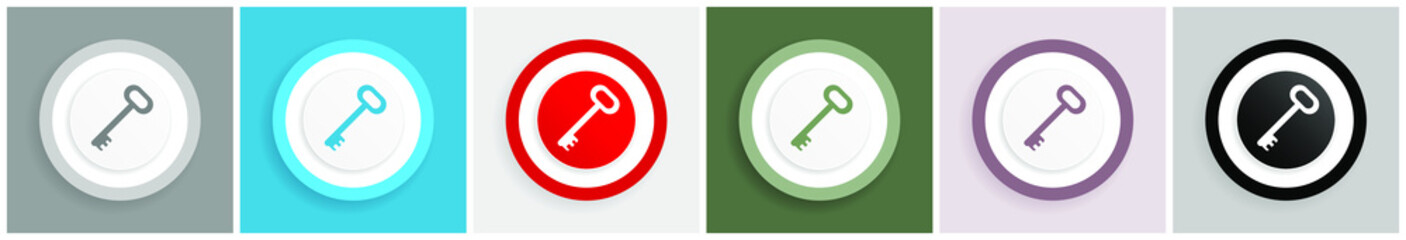 Fototapete - Key icon set, colorful flat design vector illustrations in 6 options for web design and mobile applications