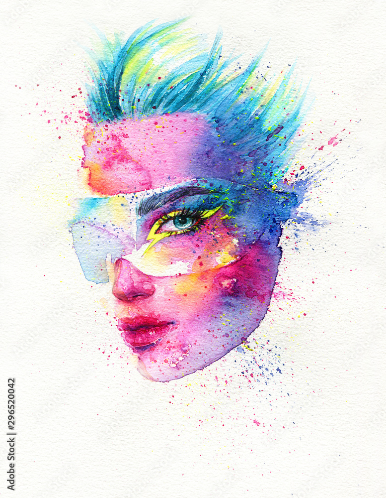 Abstract Woman Face Fashion Illustration Watercolor Painting Stock Gamesageddon