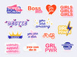 Collection of stickers with woman slogans. Feminism. Girl power.