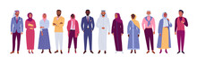 Muslim People Collection. Vector Illustration Of Diverse Cartoon Islam People In Office And Casual Outfits. Isolated On White.