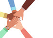 © ad_stock - Hands of diverse group of people putting together. Concept of cooperation, unity, togetherness, partnership, agreement, teamwork, social community or movement. Flat style. Vector illustration.