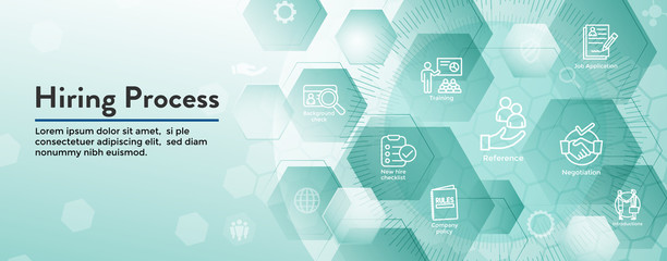 hiring process icon set with web header banner