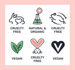 Wall Mural - Set of 6 icons-badges: Vegan, Cruelty Free, Organic and Natural.